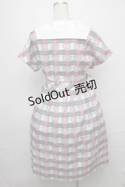 画像2: Jane Marple / Graffiti checkのワーキングドレス  オフホワイト×ピンク×グリーン S-25-01-25-055-JM-OP-HR-ZT359
