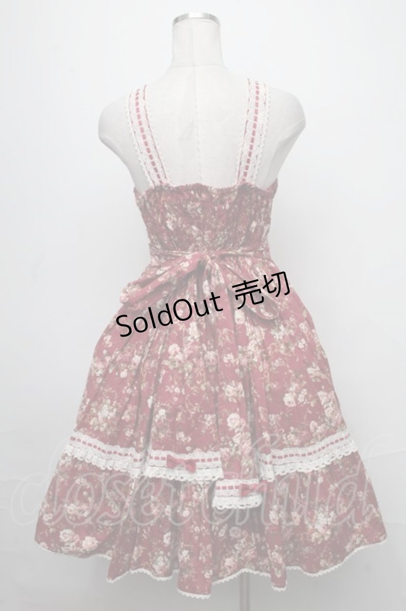 画像2: metamorphose / はしごレースリボンケープ付きジャンパースカート (花柄)  ワイン S-25-01-25-063-ME-OP-AS-ZS (2)