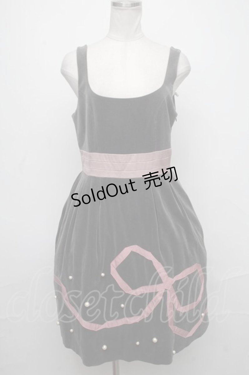 画像1: 【SALE】Jane Marple / リボン&パールベロアジャンパースカート  グレー S-25-01-25-068-JM-OP-HR-ZT360 (1)