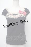 Emily Temple cute / レースデザインカットソー  青ｘオフ S-25-01-28-046-ET-TO-AS-ZS