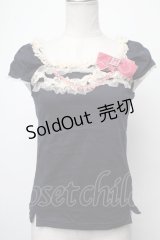 Emily Temple cute / レースデザインカットソー  青ｘオフ S-25-01-28-046-ET-TO-AS-ZS