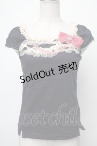 Emily Temple cute / レースデザインカットソー  青ｘオフ S-25-01-28-046-ET-TO-AS-ZS