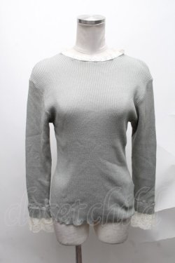 画像1: axes femme / レース使いリブニットプルオーバー  グリーン S-25-02-02-045-AX-TO-AS-ZT306