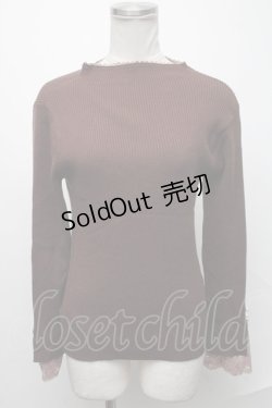 画像1: axes femme / 吸湿発熱袖レースニットプルオーバー  ブラウン S-25-02-02-055-AX-TO-AS-ZT344