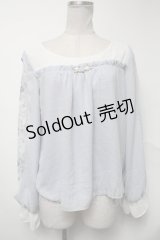 axes femme POETIQUE / 袖フラワーptシフォントップス  サックス S-25-02-04-038-AX-TO-AS-ZS