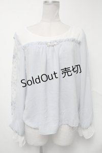 axes femme POETIQUE / 袖フラワーptシフォントップス  サックス S-25-02-04-038-AX-TO-AS-ZS