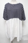 axes femme / アイレットー刺繍ドッキングプルオーバー  紺 S-25-02-04-044-AX-TO-AS-ZI