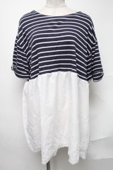 axes femme / アイレットー刺繍ドッキングプルオーバー  紺 S-25-02-04-044-AX-TO-AS-ZI
