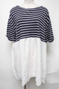 axes femme / アイレットー刺繍ドッキングプルオーバー  紺 S-25-02-04-044-AX-TO-AS-ZI