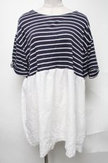画像1: 【SALE】axes femme / アイレットー刺繍ドッキングプルオーバー  紺 S-25-02-04-044-AX-TO-AS-ZT448 (1)