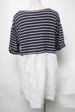 画像2: 【SALE】axes femme / アイレットー刺繍ドッキングプルオーバー  紺 S-25-02-04-044-AX-TO-AS-ZT448 (2)