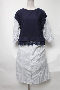 画像1: axes femme / ドッキングシャツワンピース  紺ｘグレー S-25-02-04-048-AX-OP-AS-ZI
