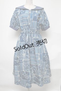 画像1: axes femme / フレンチマリン柄セーラーワンピース  ブルー S-25-02-04-049-AX-OP-AS-ZI