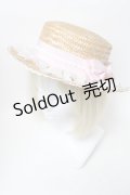 BABY,THE STARS SHINE BRIGHT / うさくみゃちゃんレースの麦わらハット  ベージュｘピンク S-25-02-08-008-BA-AC-AS-ZS