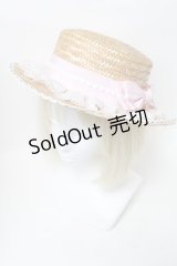 BABY,THE STARS SHINE BRIGHT / うさくみゃちゃんレースの麦わらハット  ベージュｘピンク S-25-02-08-008-BA-AC-AS-ZS
