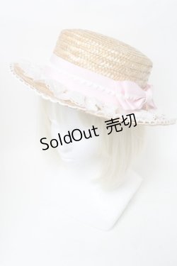 画像1: BABY,THE STARS SHINE BRIGHT / うさくみゃちゃんレースの麦わらハット  ベージュｘピンク S-25-02-08-008-BA-AC-AS-ZS