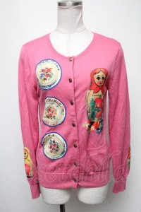 Jane Marple / マトリョーシカのデコパージュカーディガン  ピンク S-25-02-13-037-JM-TO-HR-ZT017