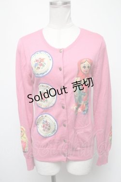 画像1: 【SALE】Jane Marple / マトリョーシカのデコパージュカーディガン  ピンク S-25-02-13-037-JM-TO-HR-ZT017