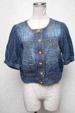 画像1: Franche Lippee / ノーカラーデニムジャケット  ブルー S-25-02-13-041-LO-JA-AS-ZS