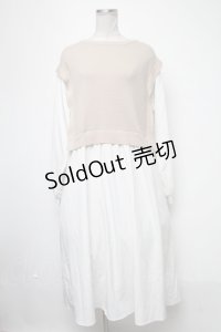 axes femme / ニット切替重ね着風ワンピース  ブラウンｘオフ S-25-02-15-054-AX-OP-HR-ZT177