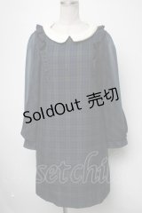 axes femme / 袖シフォン切替チェックワンピース  グリーン S-25-02-15-045-AX-TO-HR-ZS