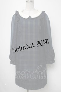 axes femme / 袖シフォン切替チェックワンピース  グリーン S-25-02-15-045-AX-TO-HR-ZS