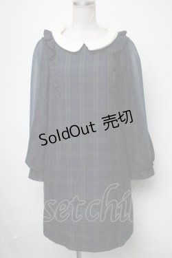 画像1: axes femme / 袖シフォン切替チェックワンピース  グリーン S-25-02-15-045-AX-TO-HR-ZS