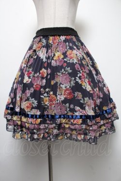 画像1: axes femme / 花柄プリーツスカート M 紺 S-25-02-17-1071-AX-SK-SZ-ZI