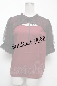 axes femme kawaii / レース重ね半袖ブラウス  ワイン S-25-02-17-017-AX-BL-AS-ZS