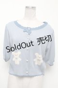 axes femme kawaii / クマ柄半袖ニットカーディガン  ブルー S-25-02-17-020-AX-TO-AS-ZS