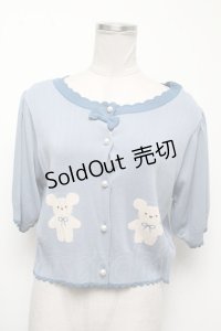 axes femme kawaii / クマ柄半袖ニットカーディガン  ブルー S-25-02-17-020-AX-TO-AS-ZS