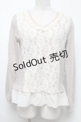 axes femme / 起毛レースVネックプルオーバー M ベージュ S-25-02-17-031-AX-TO-SZ-ZT193