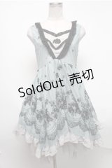 axes femme / チュールフロッキー切替ワンピース  サックス S-25-02-19-058-AX-OP-HR-ZS
