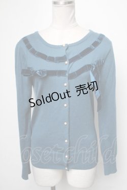 画像1: Jane Marple / ベロアリボンカーディガン  ブルー S-25-02-21-036-JM-TO-HR-ZT0313S