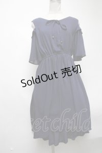 axes femme / 肩開きデザイン楊柳ワンピース  ネイビー S-25-02-25-056-AX-OP-HR-ZS