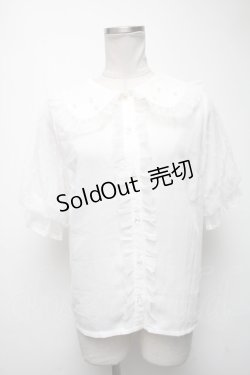 画像1: axes femme kawaii / ドットチュール半袖ブラウス  白 S-25-02-25-022-AX-BL-AS-ZS
