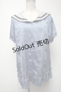 axes femme / レースラインマリンブラウス  サックス S-25-02-25-028-AX-BL-HR-ZS