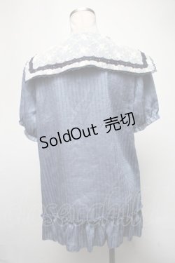 画像2: axes femme / レースラインマリンブラウス  サックス S-25-02-25-028-AX-BL-HR-ZS