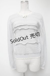 axes femme POETIQUE / はしごリボンニットトップス  サックス S-25-02-27-038-AX-TO-HR-ZS