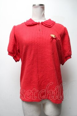 画像1: PINK HOUSE /  くま刺繍半袖ポロシャツ  赤 S-25-03-02-048-LO-TO-ET-ZS