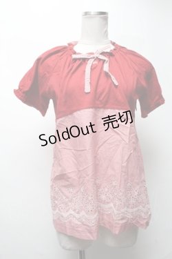 画像1: PINK HOUSE / ギンガムチェック切替カットソー  赤 S-25-03-02-050-LO-TO-AS-ZS