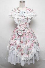 画像1: metamorphose / フローレンスケープ付きジャンパースカート  ミントブルー S-25-03-06-057-ME-OP-HR-ZS (1)
