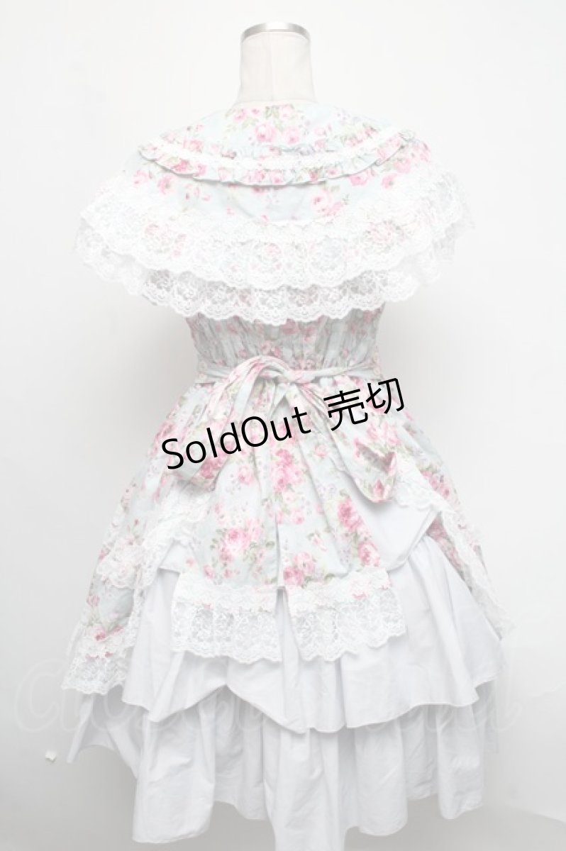 画像2: metamorphose / フローレンスケープ付きジャンパースカート  ミントブルー S-25-03-06-057-ME-OP-HR-ZS (2)