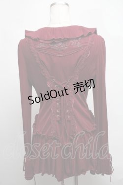 画像2: Ozz Croce / バック編み上げ刺繍フリルカーディガン  ワイン S-25-03-06-026-OO-TO-HR-ZS