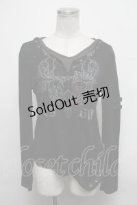 Ozz Croce / プリントｘ刺繍チェーン付ニットソー  黒 S-25-03-11-036-OO-TO-HR-ZS