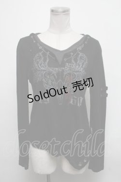 画像1: Ozz Croce / プリントｘ刺繍チェーン付ニットソー  黒 S-25-03-11-036-OO-TO-HR-ZS