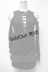 NieR Clothing / 肩開き編み上げトップス  黒 S-25-03-13-053-PU-TO-HR-ZS