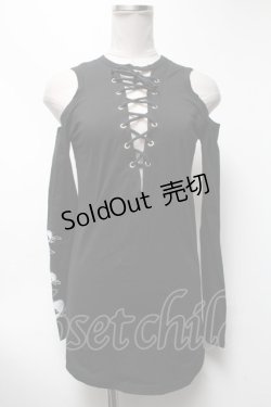 画像1: NieR Clothing / 肩開き編み上げトップス  黒 S-25-03-13-053-PU-TO-HR-ZS