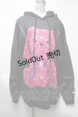 画像1: 【SALE】THICC / 薔薇くまパーカー  黒ｘピンク S-25-03-13-054-PU-BL-HR-ZT063