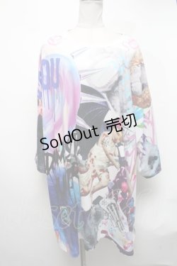 画像1: TRAVAS TOKYO / グラフィック総柄スーパービッグTシャツ  白 S-25-03-13-031-PU-TO-HR-ZS